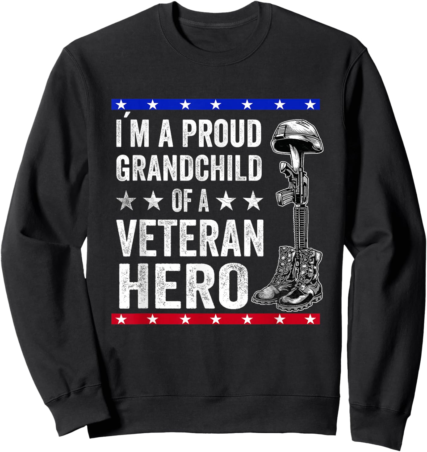 Thank You For Your Service Army Veterans Day Patriotic Kids - Black, -Kids, Small, Short Sleeve, Classic Fit, Cotton 65% Polyester 35% Sweatshirt - Sweatshirt | Black