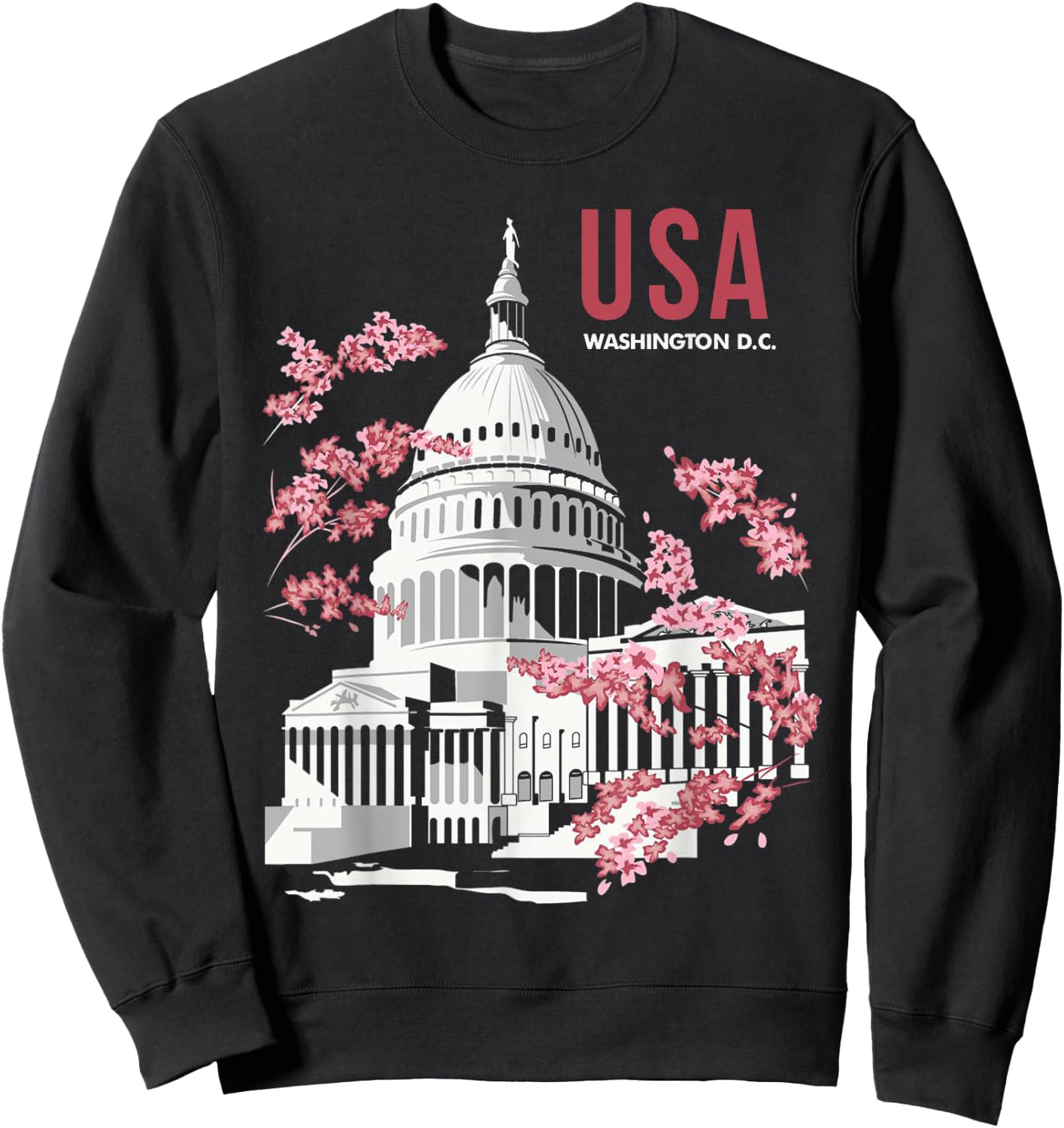 US Capitol Building Washington DC Cherry Blossoms Sweatshirt - Sweatshirt | Black