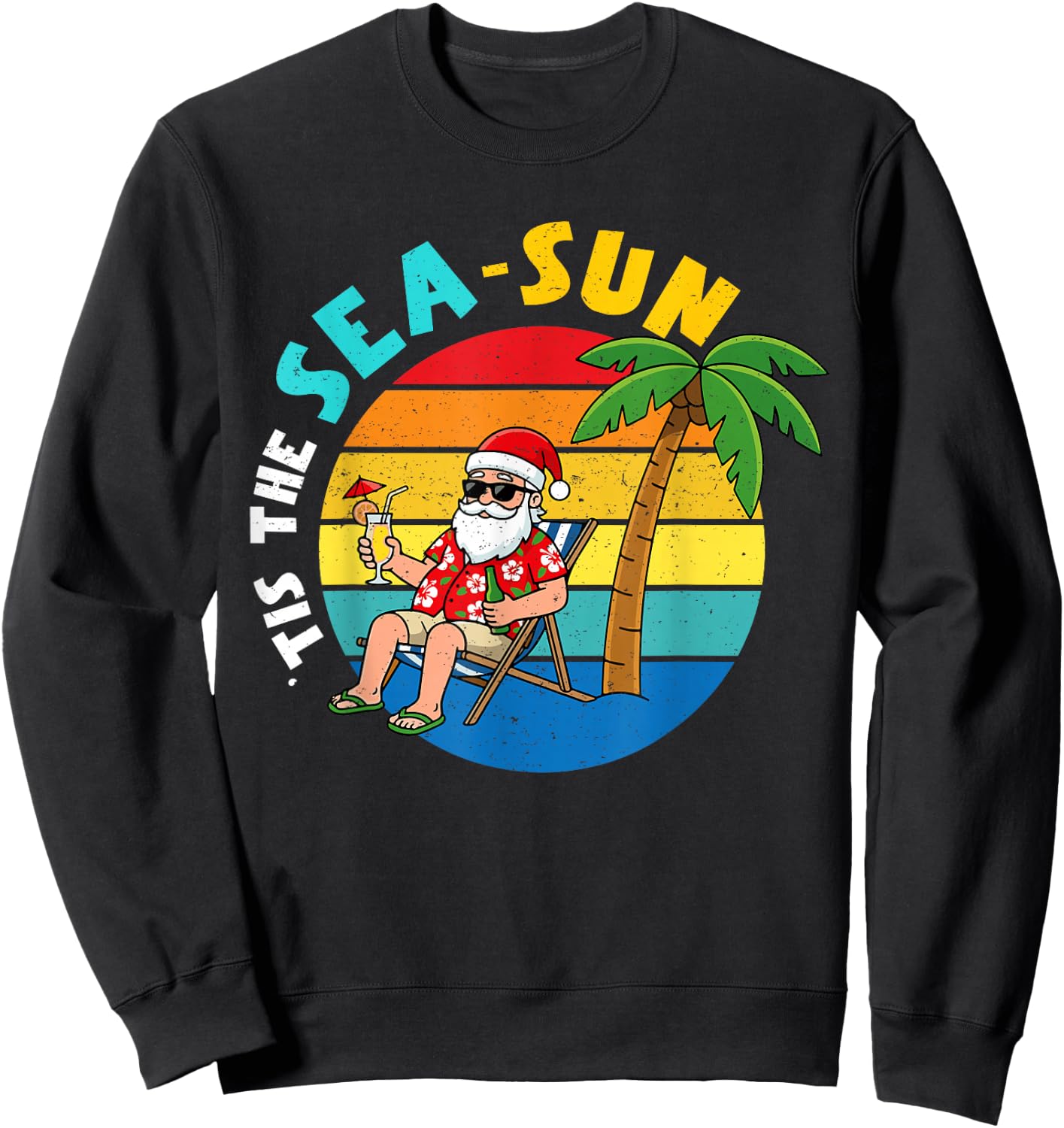 Tis The Sea Sun Santa Beach Summer Christmas in July Boys Sweatshirt - Sweatshirt | Black