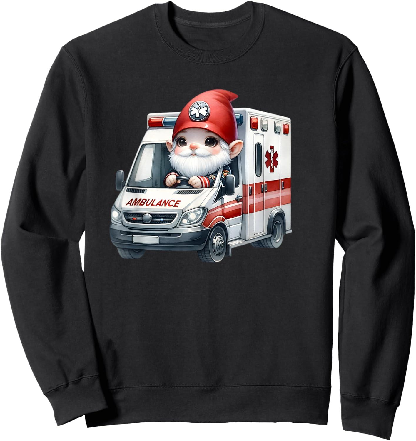 Funny Paramedic Gnome Graphic Men Ambulance Driver Sweatshirt - Sweatshirt | Black