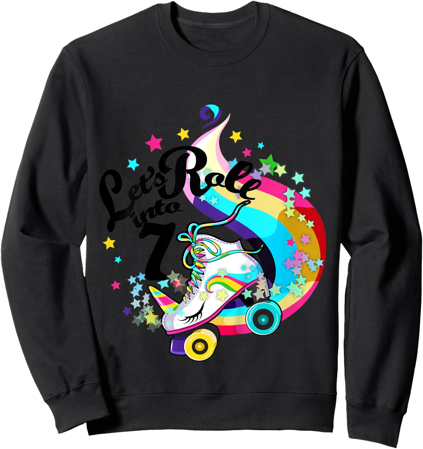 7 Year Old Birthday Shirt Girl Roller Skate Unicorn Outfit Sweatshirt - Sweatshirt | Black