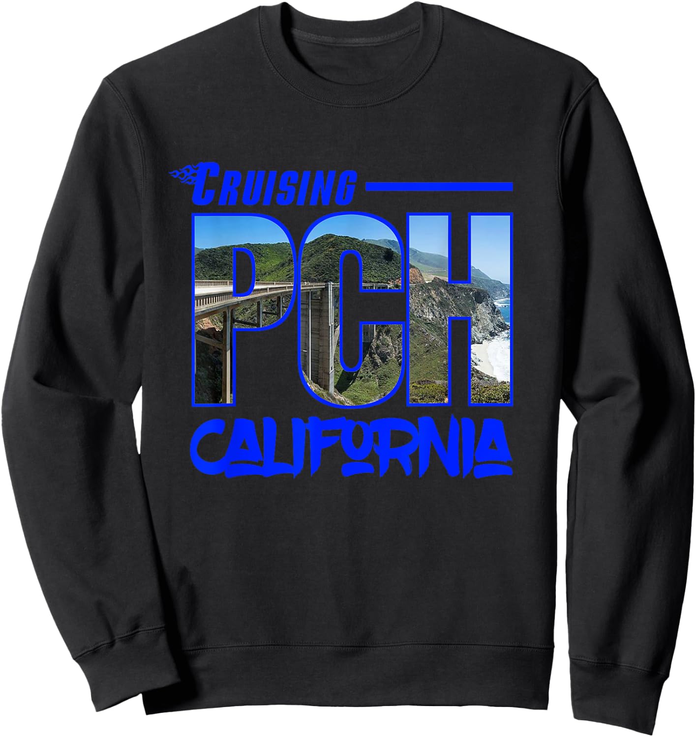 Cruising PCH California Golden State Pacific Coast Souvenir Sweatshirt - Sweatshirt | Black