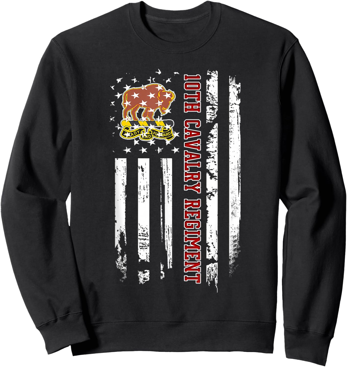 10th Cavalry Regiment Veteran USA Flag Veterans Day Xmas Sweatshirt - Sweatshirt | Black