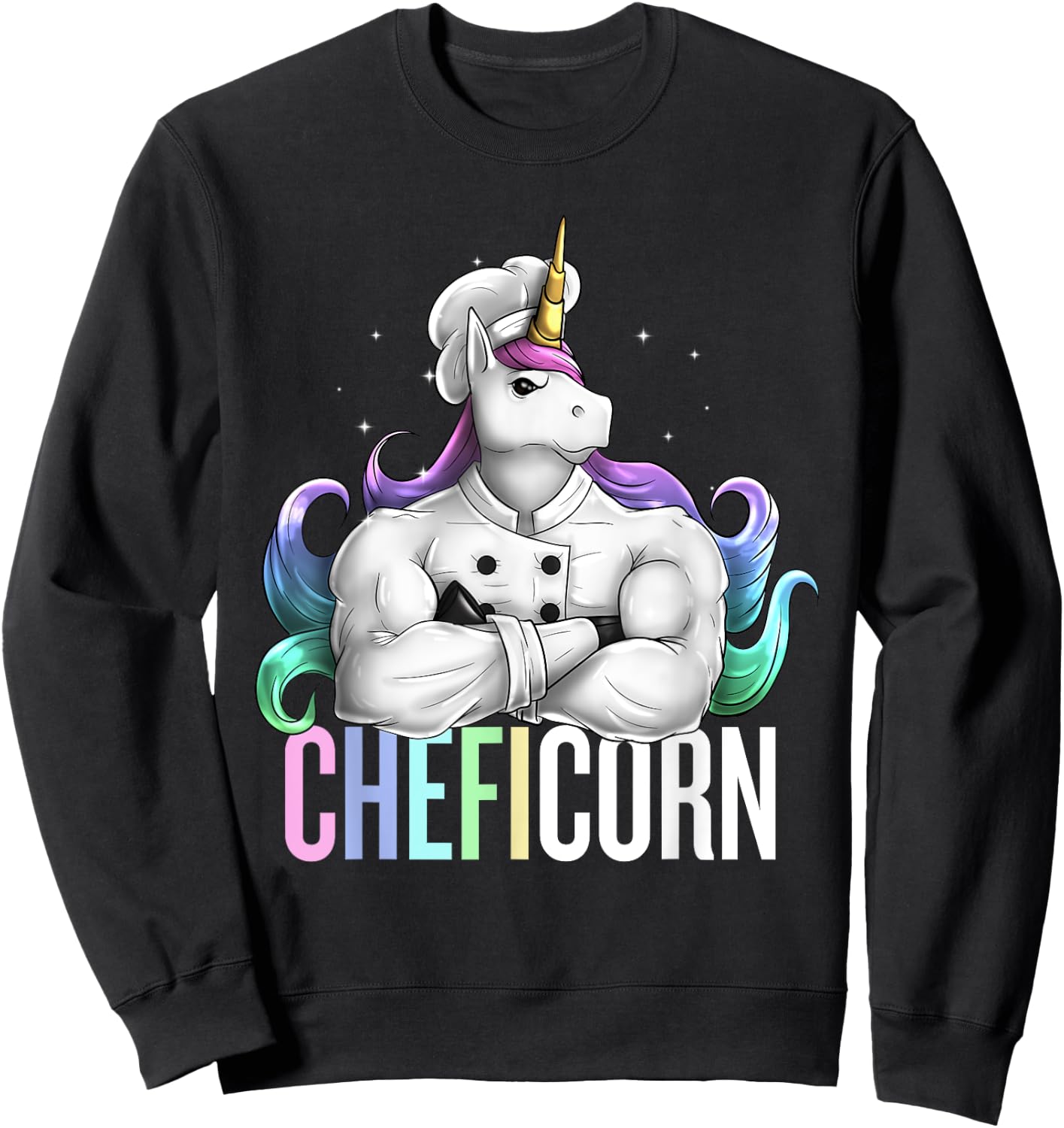 Unicorn Chef Cheficorn Cooking Pun Funny Cook Funny Sweatshirt - Sweatshirt | Black