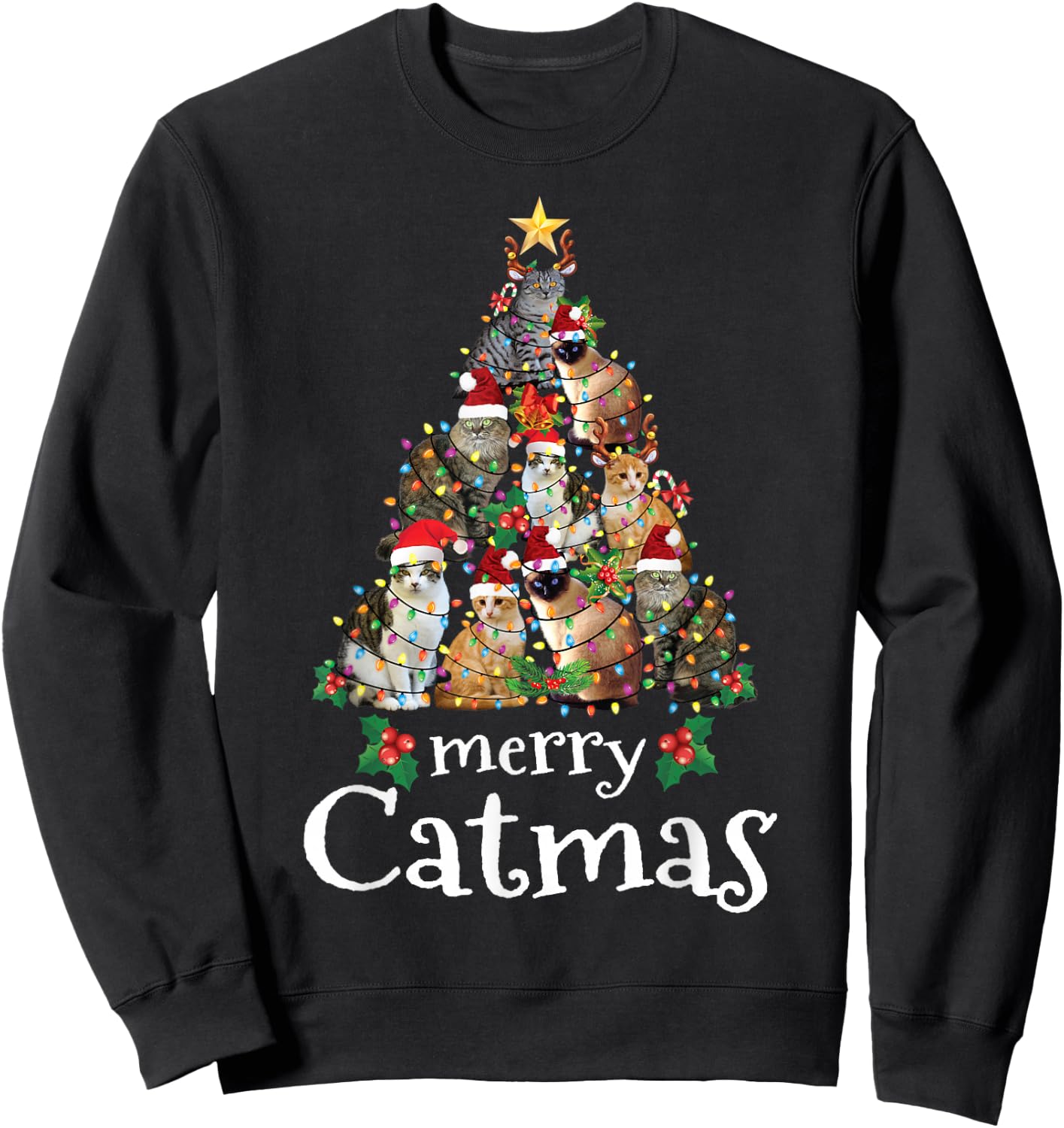 Merry Catmas Funny Cat Mom Cat Dad Christmas Cat Sweatshirt - Sweatshirt | Black