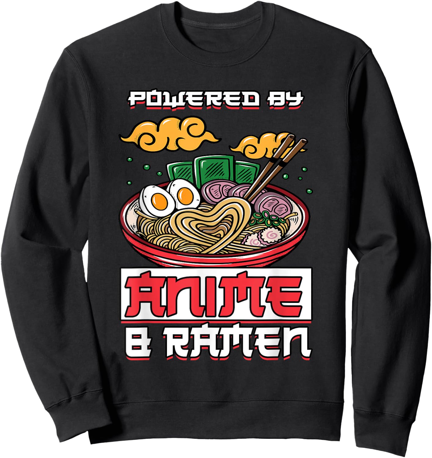 Powered by Anime & Ramen Merchandise Japanese Style Cute Sweatshirt - Sweatshirt | Black