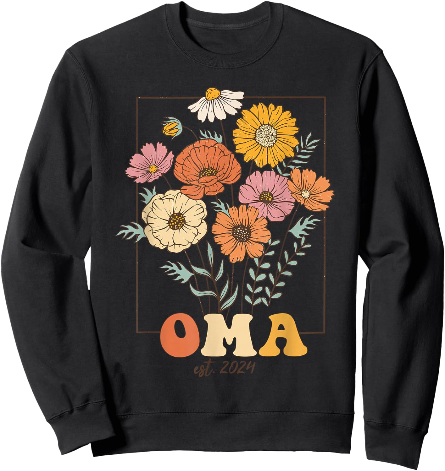Wildflowers Oma New Baby Announcement Oma Grandma Est 2024 Sweatshirt - Sweatshirt | Black
