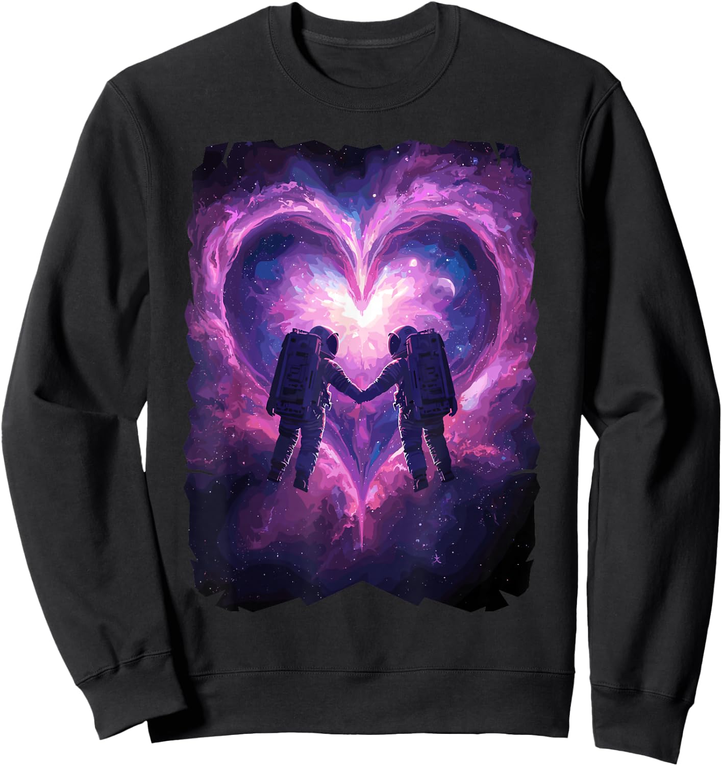 Astronaut Couple Galactic Starry Space Rocket Love Sweatshirt - Sweatshirt | Black