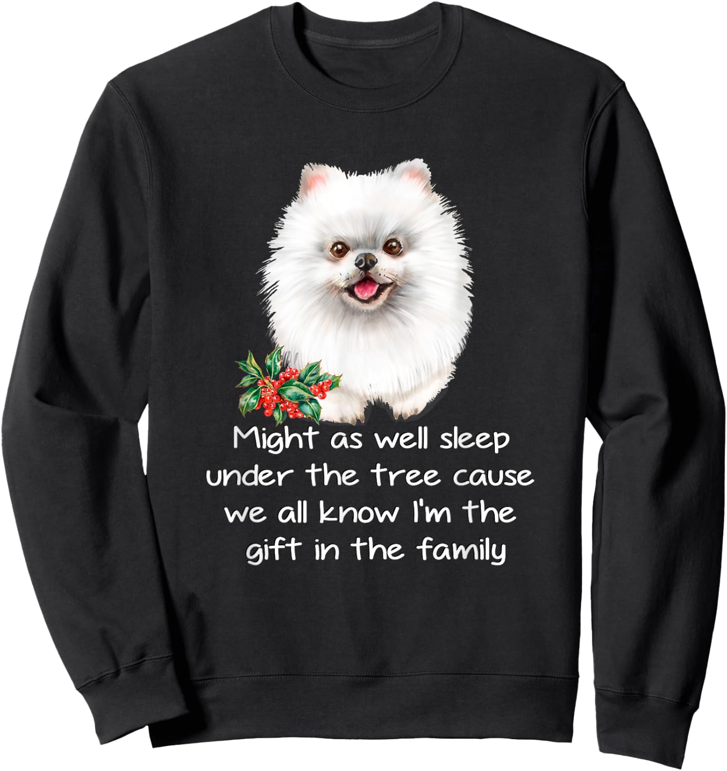 Favorite Family White Pomeranian Puppy Funny Christmas Humor Sweatshirt - Sweatshirt | Black