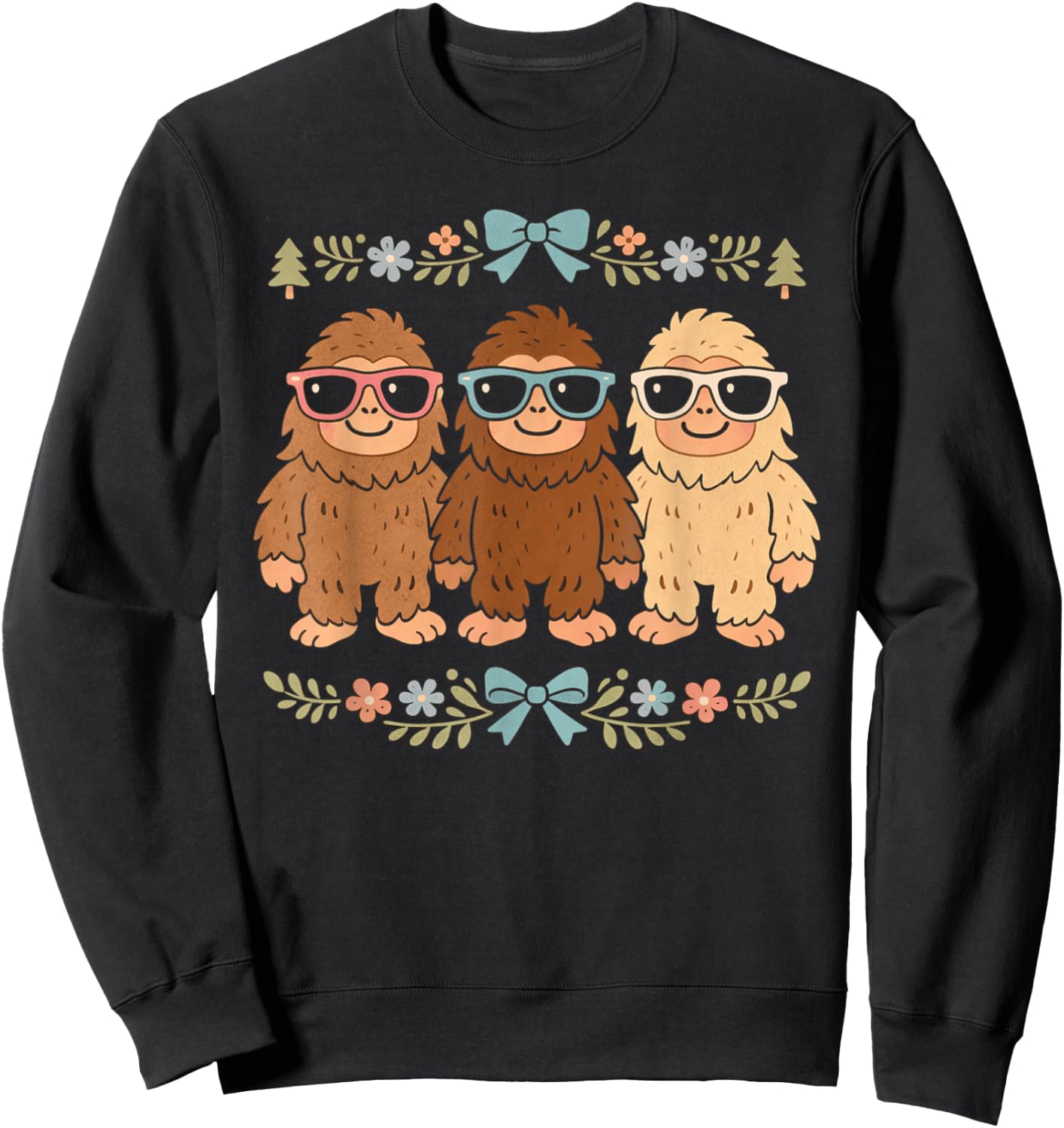 Funny Bigfoot Family Graphic Retro Sasquatch Man Woman Sweatshirt - Sweatshirt | Black