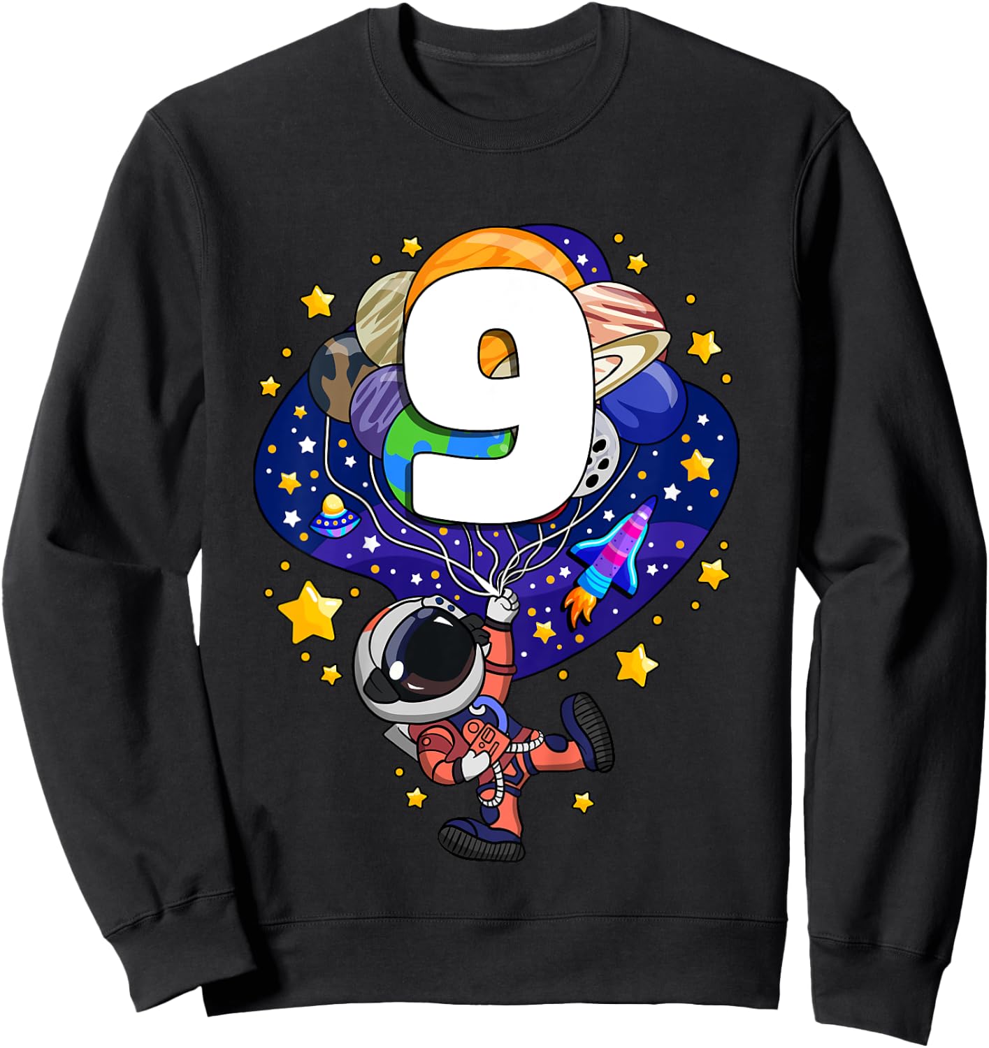 Kids Outer Space Astronaut 9th Birthday Boy 9 Year Old Sweatshirt - Sweatshirt | Black