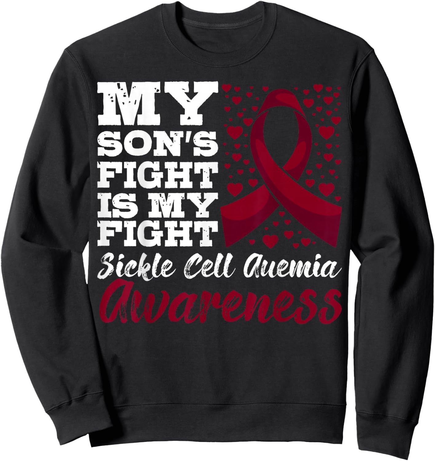 Sickle Cell Anemia SCD Warrior Burgundy Awareness Ribbon Sweatshirt - Sweatshirt | Black