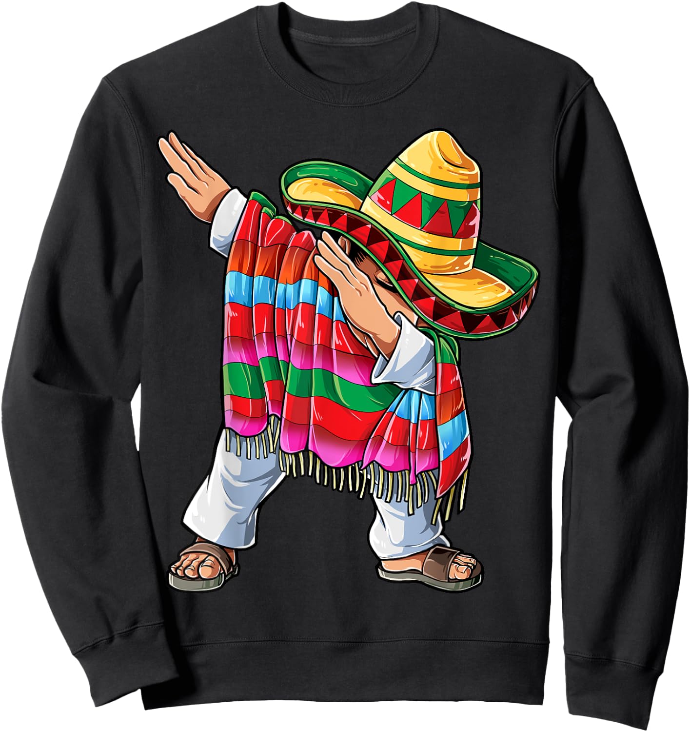 Dabbing Mexican Cinco de Mayo Poncho Men Women Dab Sombrero Sweatshirt - Sweatshirt | Black