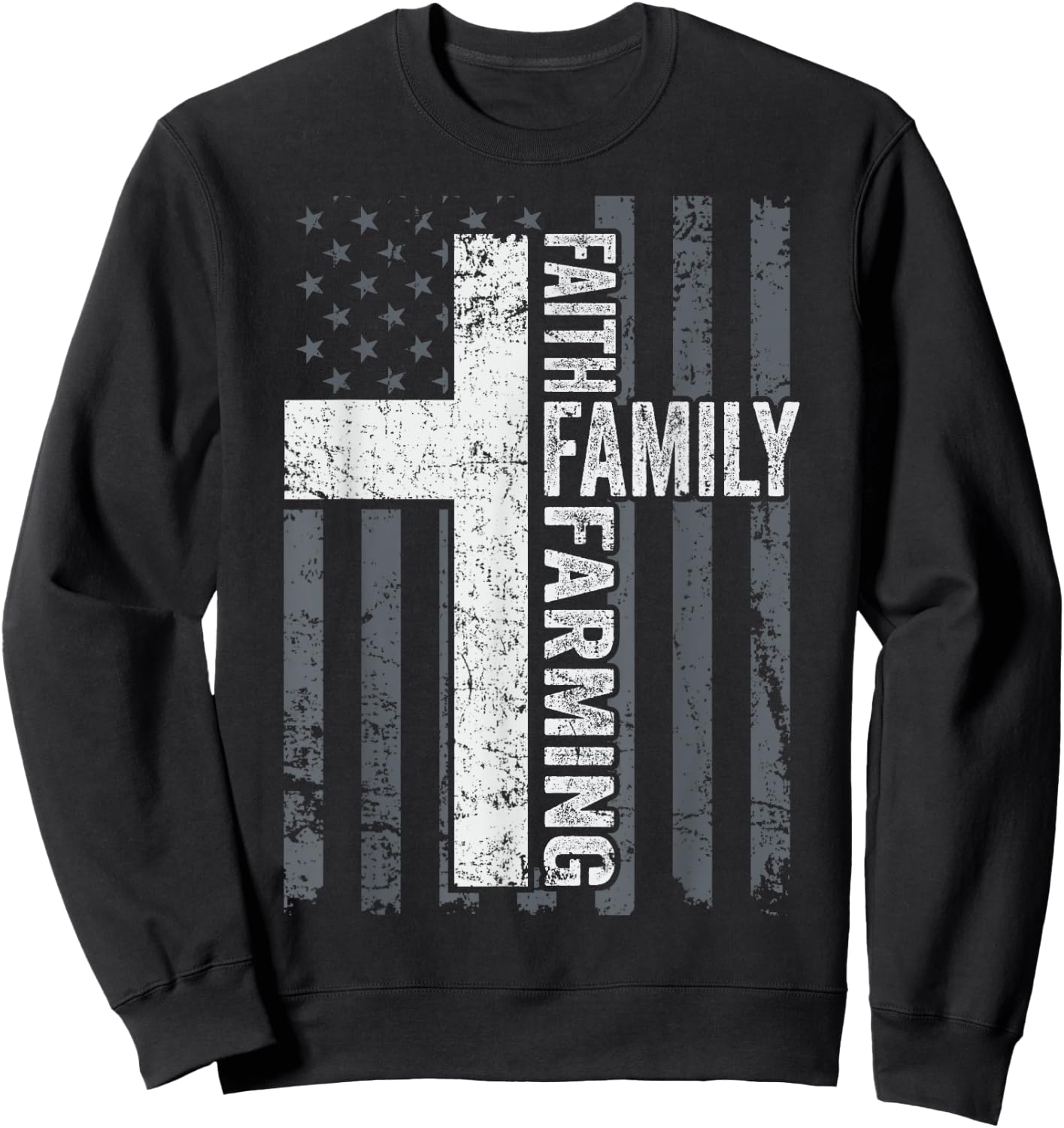 Faith Family Farming Freedom - American Farmer Cross Flag Sweatshirt - Sweatshirt | Black