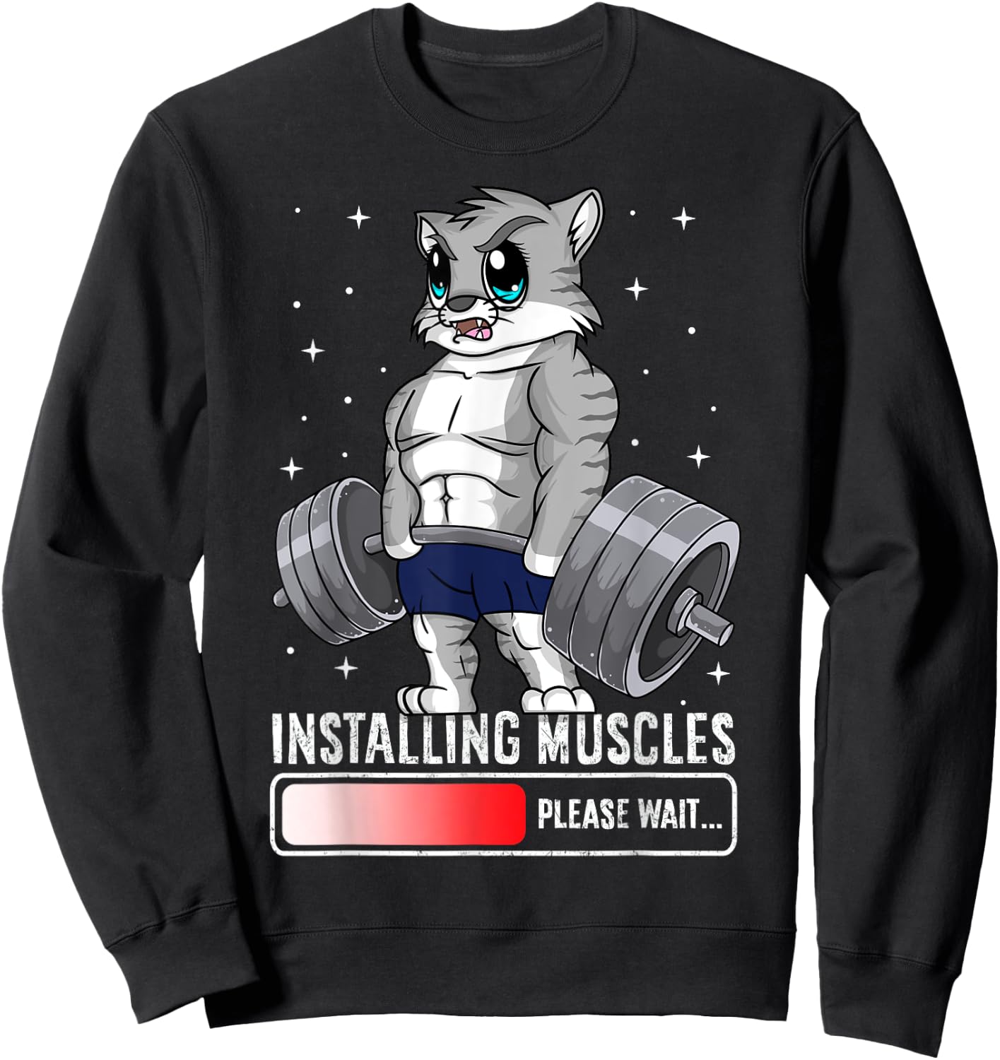 Funny Cat Weightlifting Gym Fitness Workout Lover Women Men Sweatshirt - Sweatshirt | Black