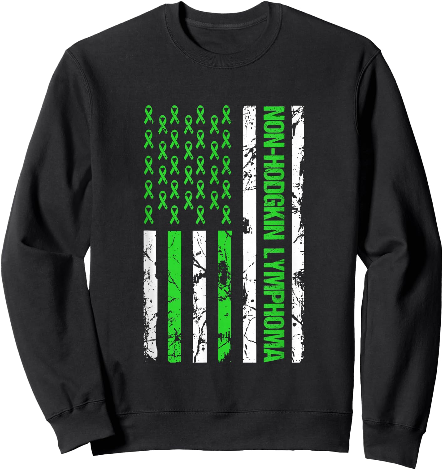 Non Hodgkin Lymphoma Flag Lime Green Ribbon Awareness Sweatshirt - Sweatshirt | Black