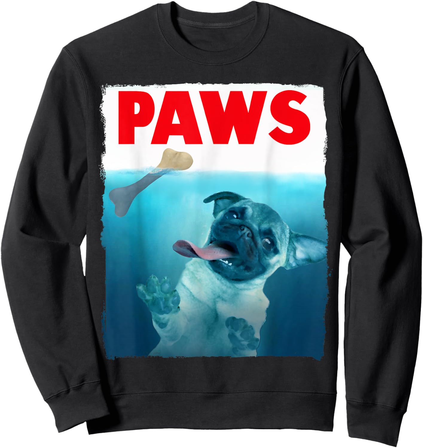 Paws Pug Dog and Bone Top Funny Cat Lover Parody Sweatshirt - Sweatshirt | Black