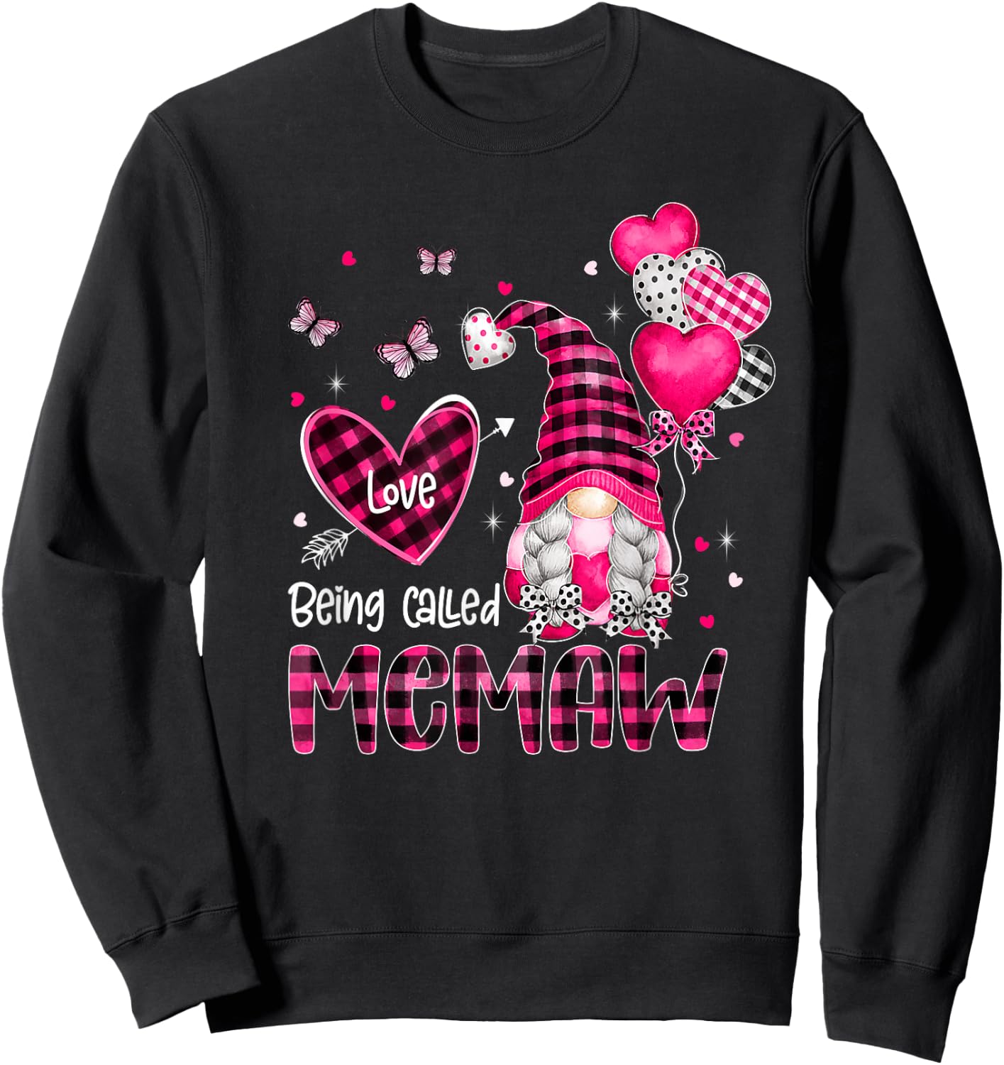 Plaid Love Being Called Memaw Gnome Valentines Day Family Sweatshirt - Sweatshirt | Black
