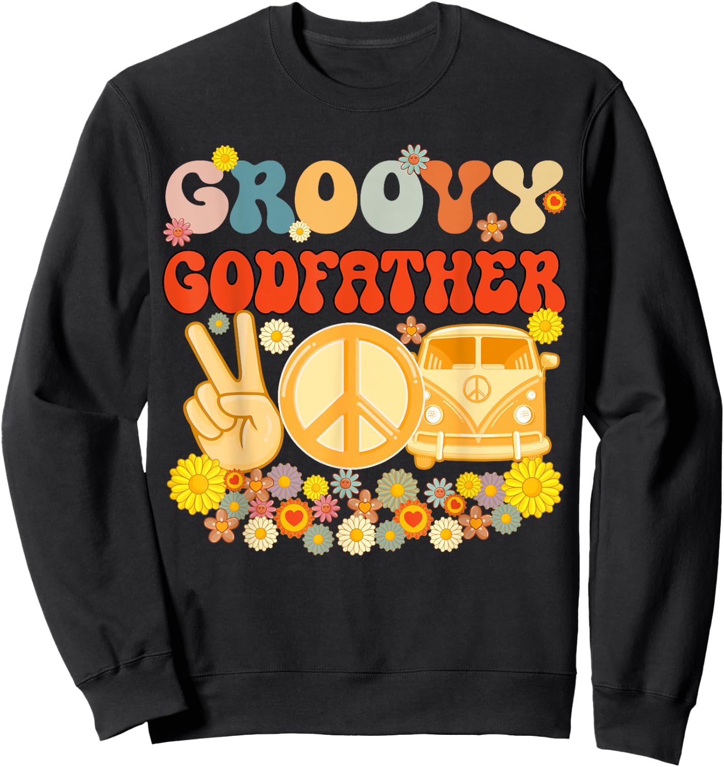 Groovy Godfather Retro Matching Family Baby Shower Father's Sweatshirt - Sweatshirt | Black