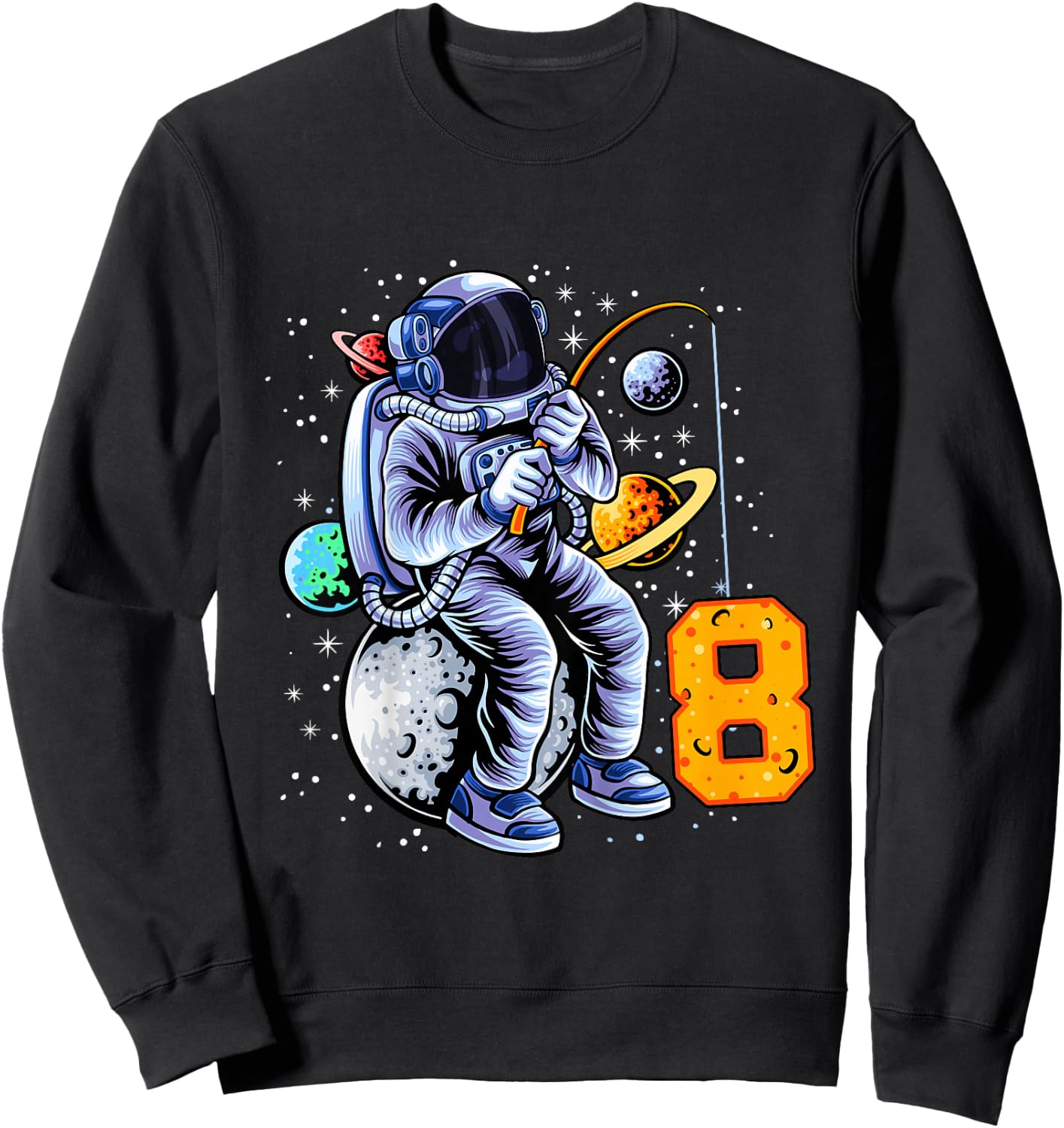 8 Years Old Birthday Boy Astronaut Gifts Space 8th B-Day Sweatshirt - Sweatshirt | Black