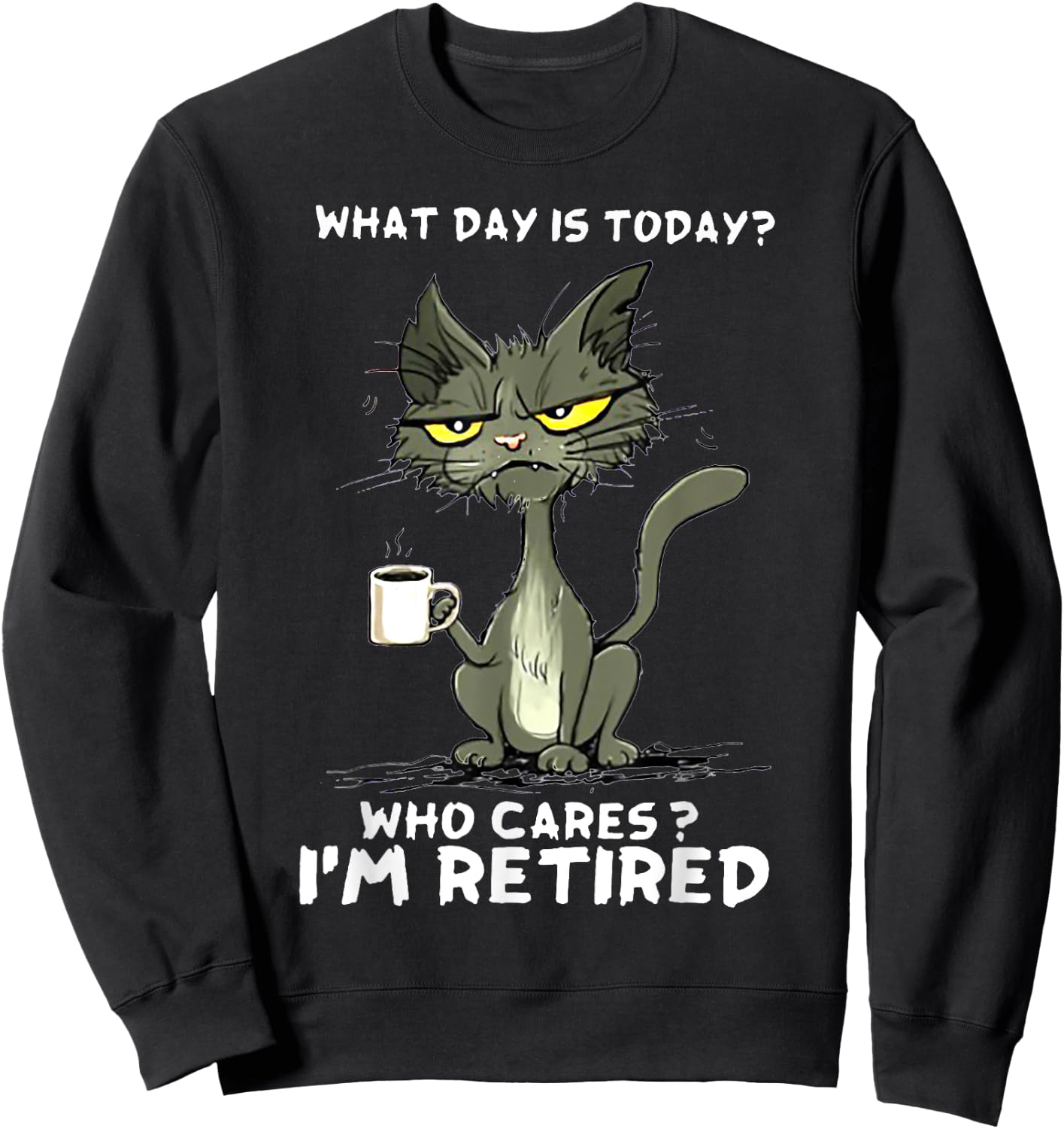 Cat What day is today Who Care I'm Retired Sweatshirt - Sweatshirt | Black