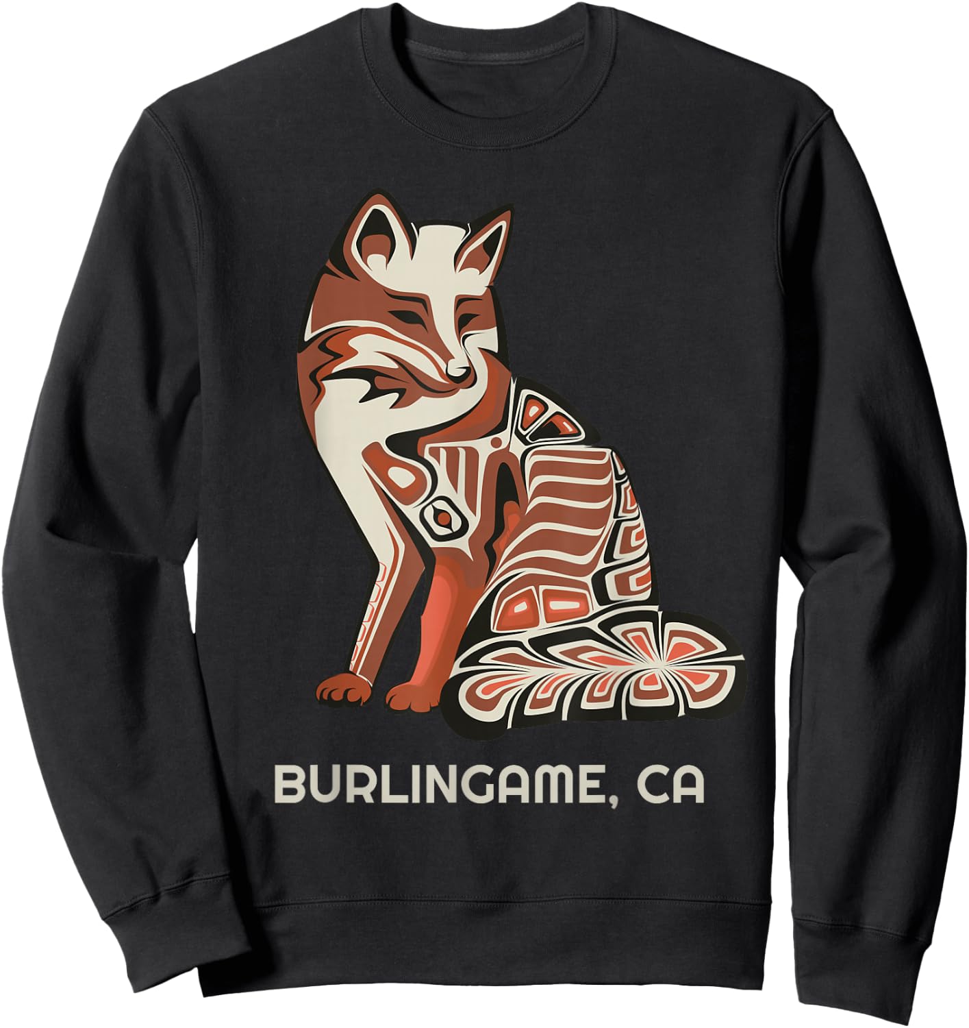 California Burlingame Tribal Fox Native American Sweatshirt - Sweatshirt | Black