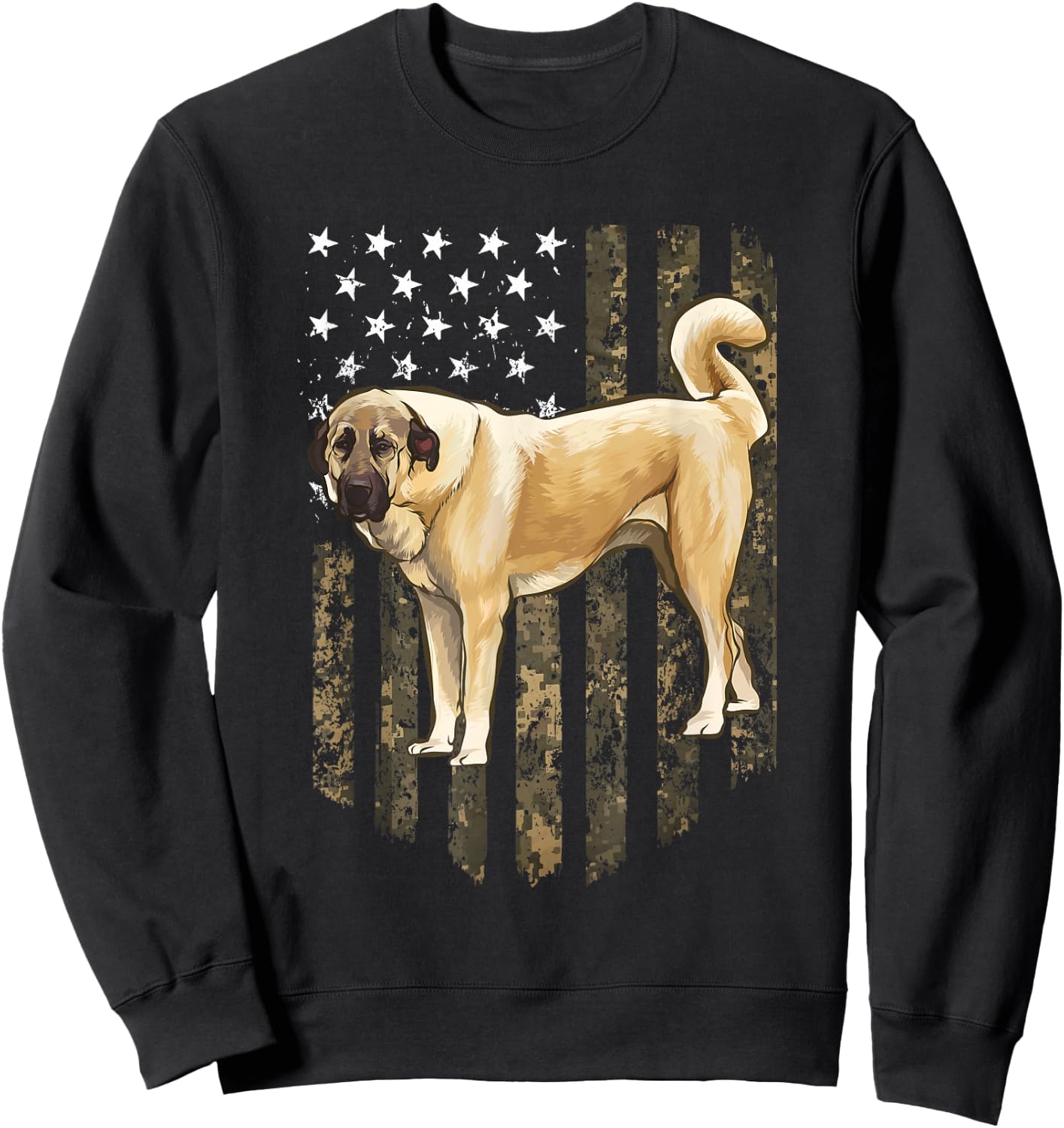 Camo American Flag Anatolian Shepherd Dog 4th Of July USA Sweatshirt - Sweatshirt | Black