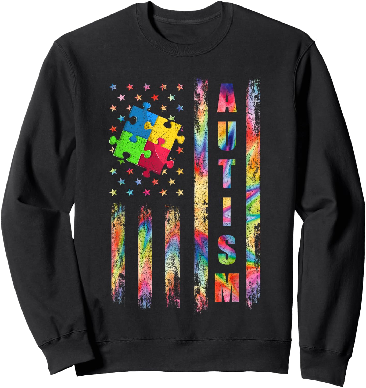 Autism Awareness Flag Shirts, American Flag Autism Dad Mom Sweatshirt - Sweatshirt | Black