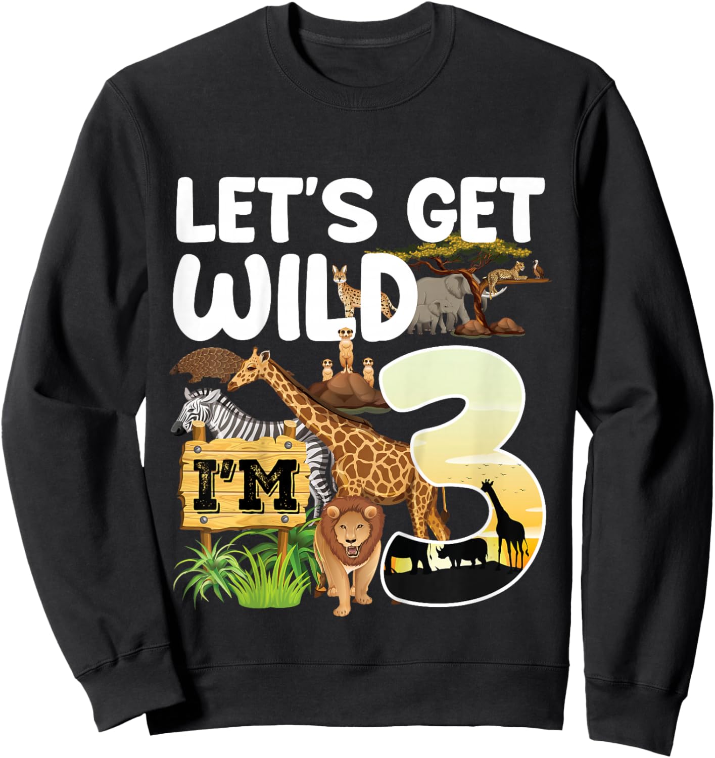 3 Year Old Zoo Birthday Safari Jungle Animal 3rd B-Day Sweatshirt - Sweatshirt | Black