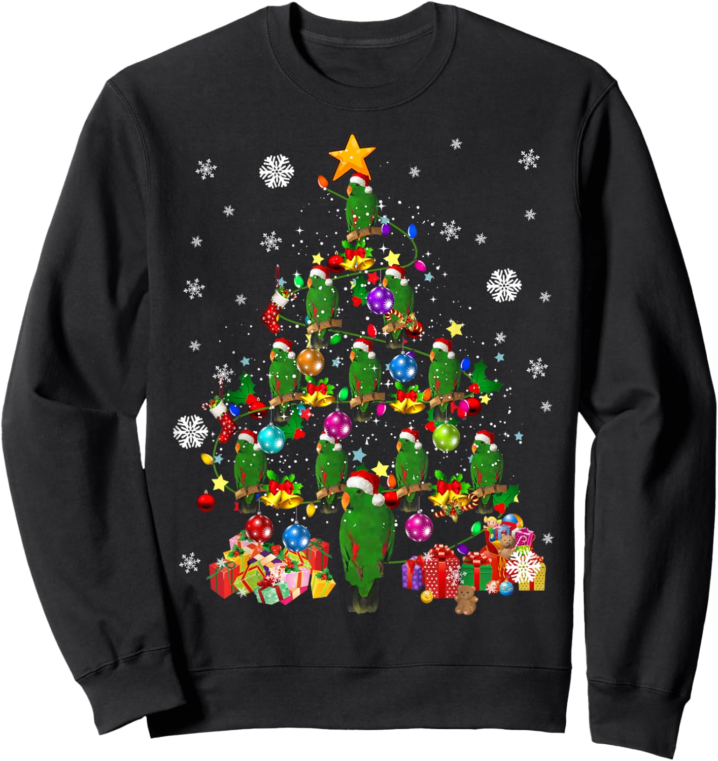 Santa Eclectus Birds Christmas Tree Lights Santa Parrots Sweatshirt - Sweatshirt | Black