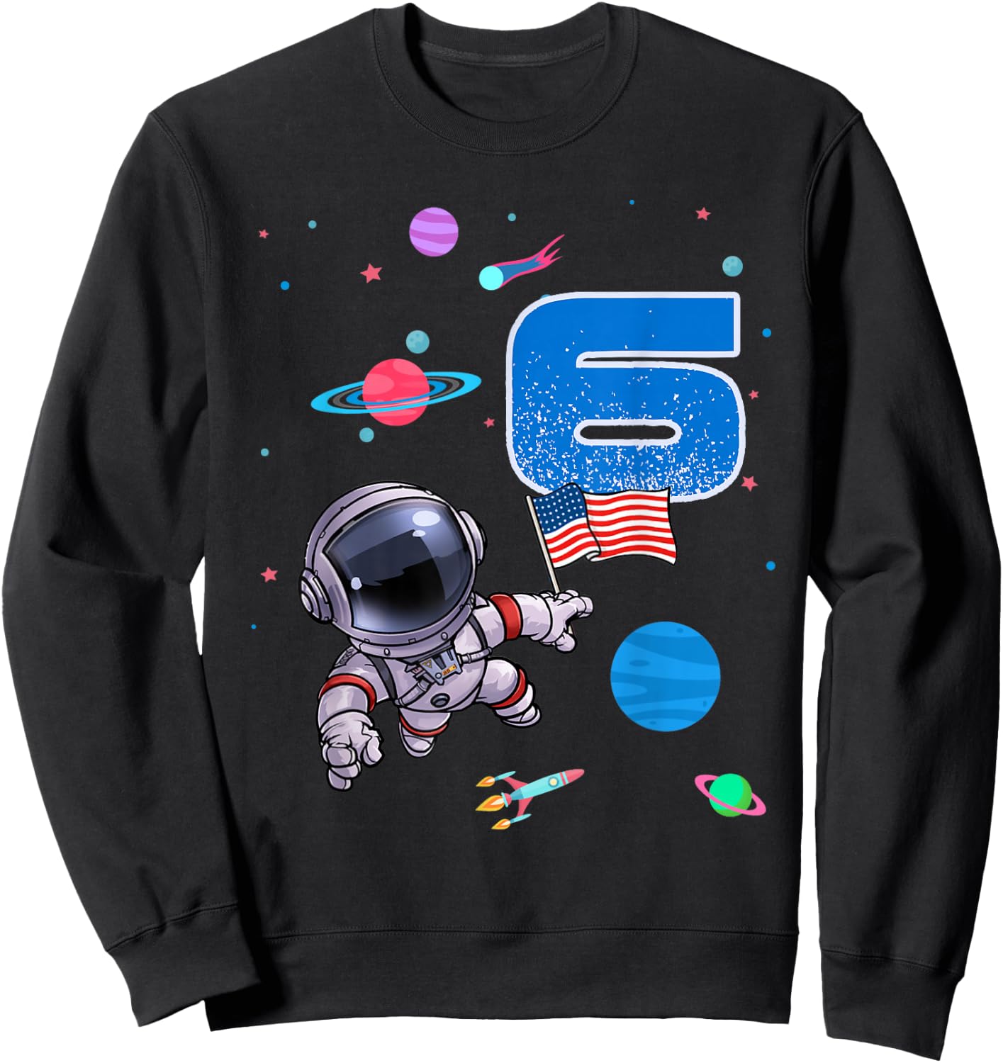 Astronaut 6th birthday 6 Years Old Birthday Boy Space Sweatshirt - Sweatshirt | Black