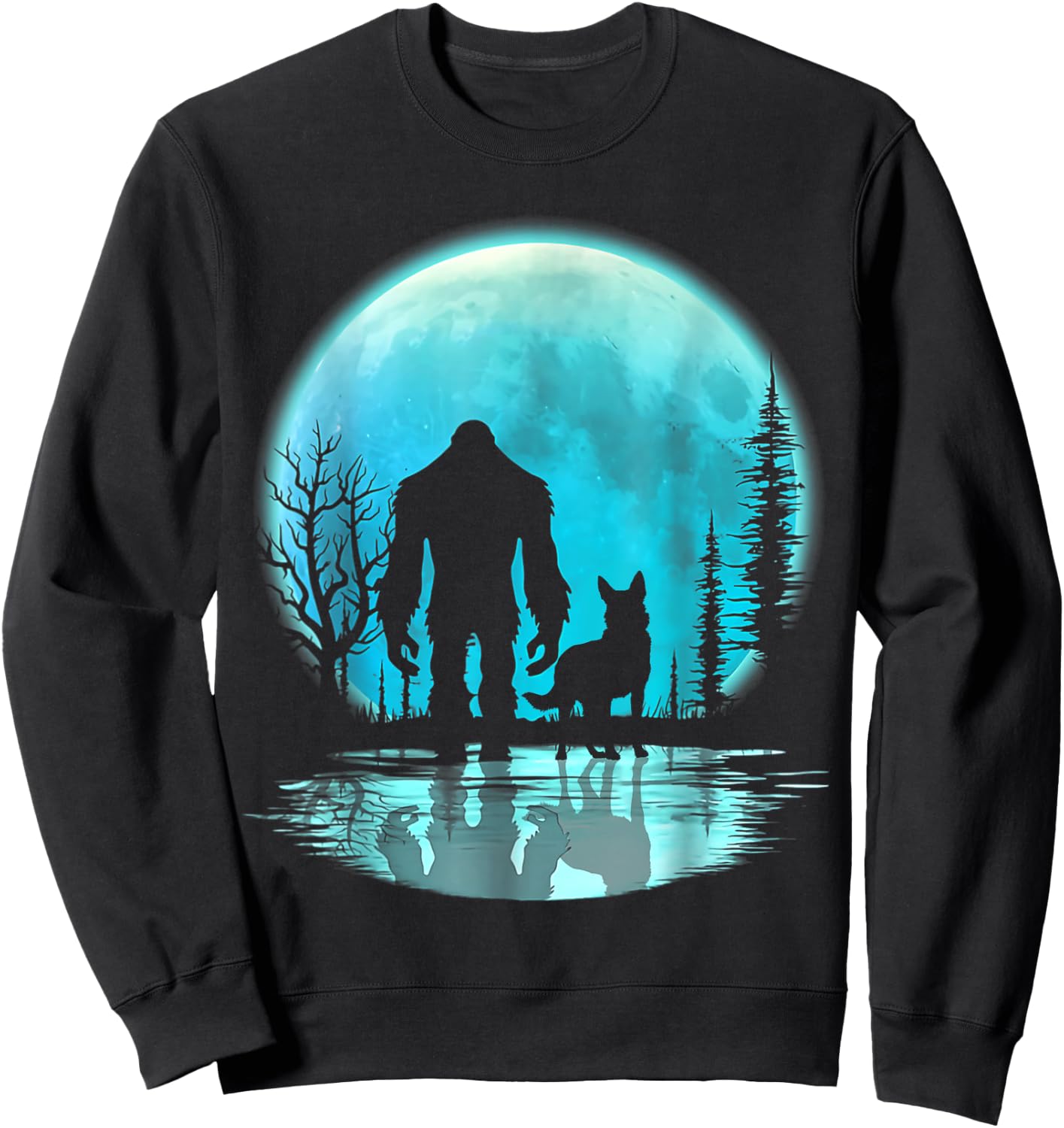 Bigfoot German Shepherd Dog Walk Moon and Darkness Sweatshirt - Sweatshirt | Black