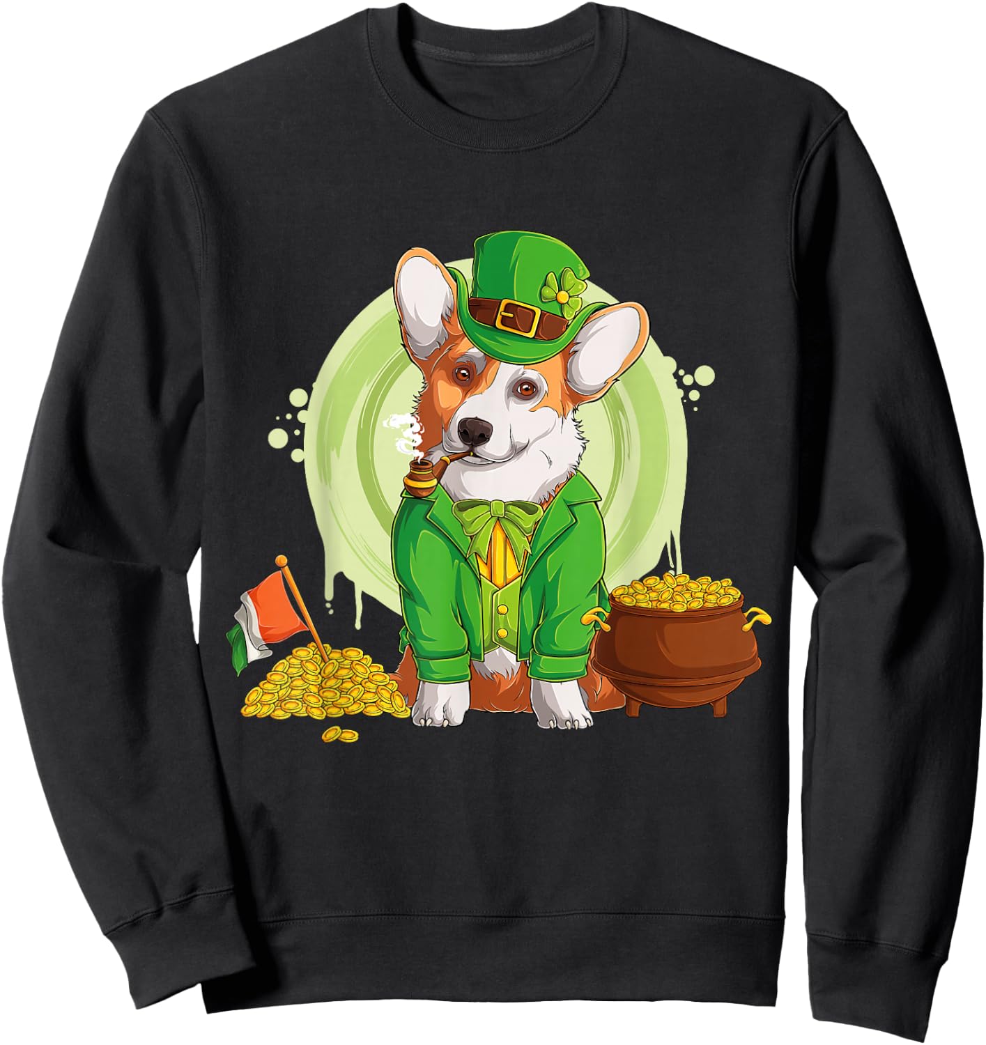 Welsh Corgi Dog Leprechaun Hat Irish Flag | St Patricks Day Women Kids Sweatshirt - Sweatshirt | Black