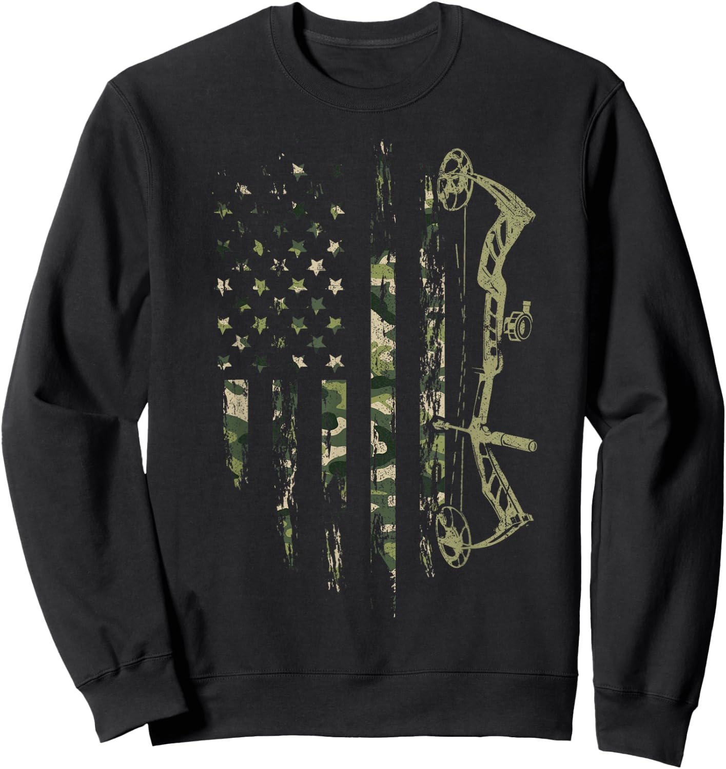 Camo American Flag Bowhunting Bow Archery Deer Hunting Gift Sweatshirt - Sweatshirt | Black