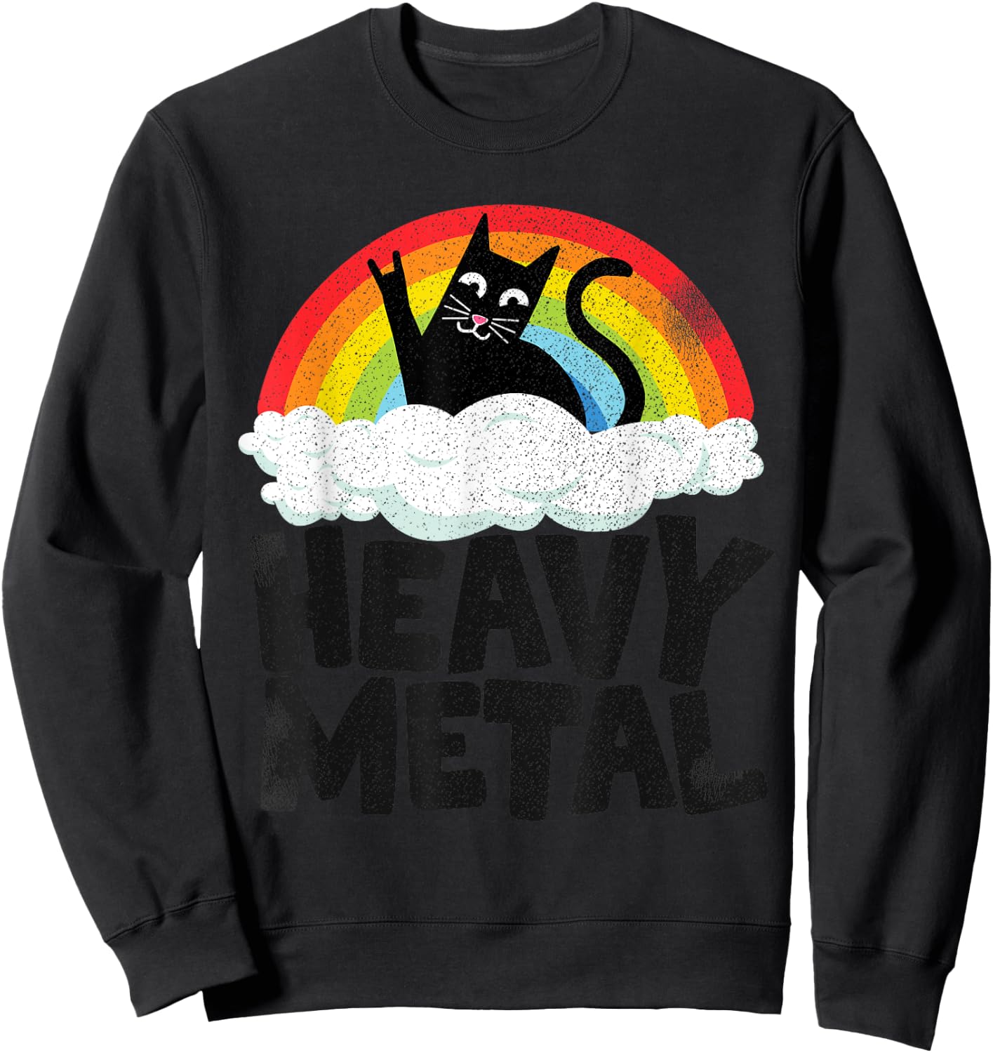 Heavy Metal Cat Rainbow Retro Kids Goth Funny Death Metal Sweatshirt - Sweatshirt | Black