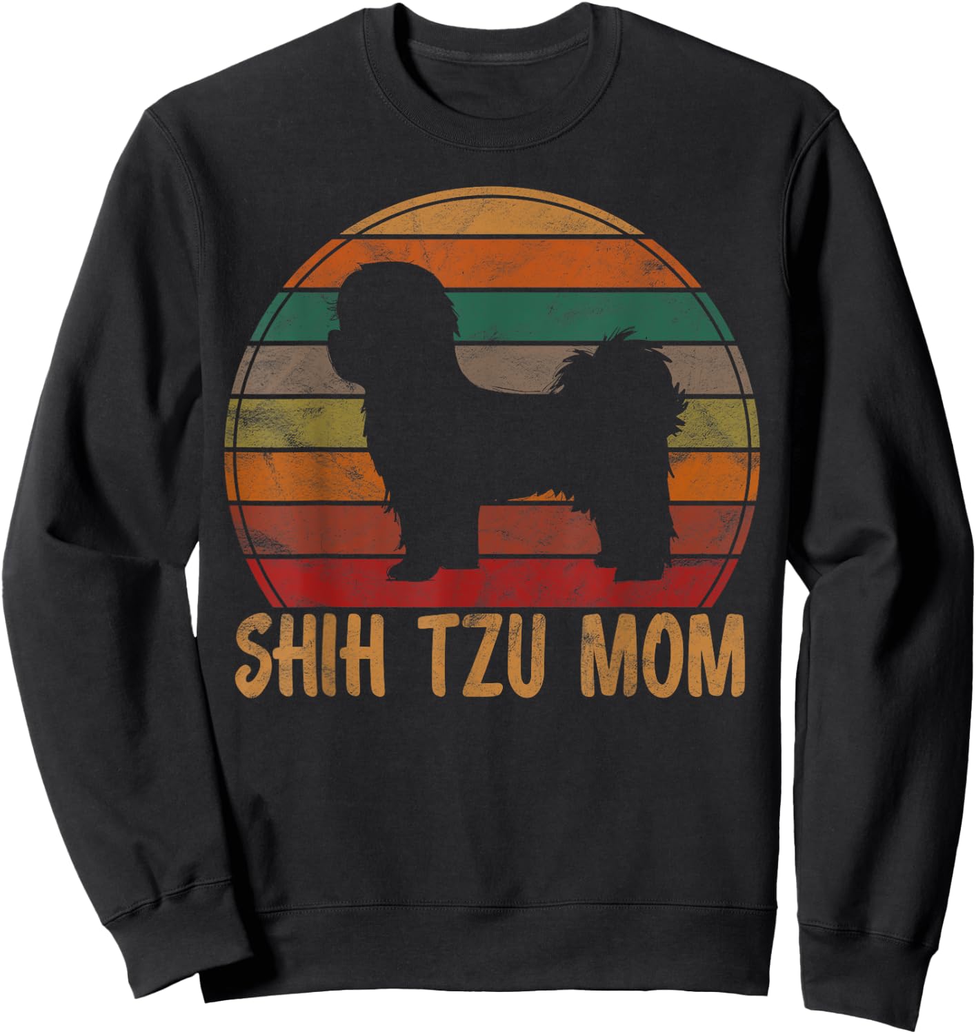 Retro Shih Tzu Mom Gift Apparel Dog Owner Mother Pet Mama Men Women Girls Kids Sweatshirt - Sweatshirt | Black