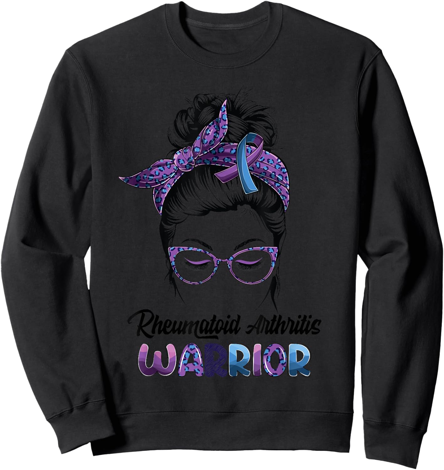 Rheumatoid Arthritis Warrior Messy Bun Believe Women Girls Sweatshirt - Sweatshirt | Black