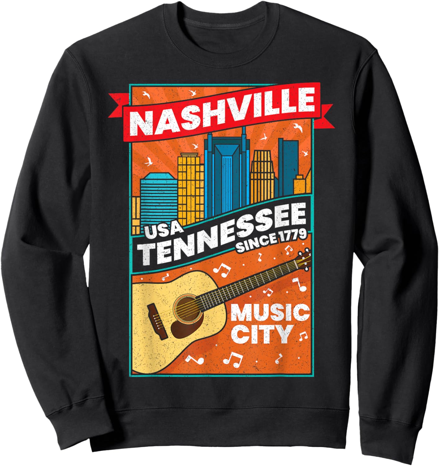 Nashville Tennessee USA Music City Guitar Musician Music Sweatshirt - Sweatshirt | Black