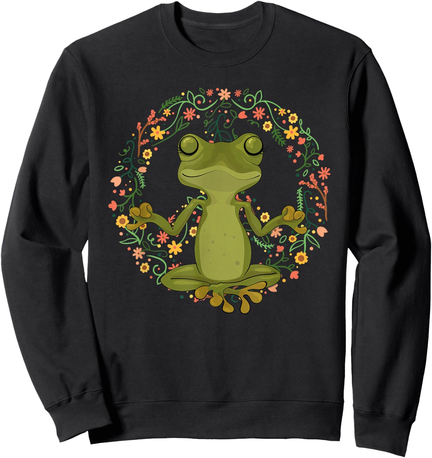Peace Sign Yoga Frogs Cool Peace Frog Floral Sweatshirt - Sweatshirt | Black
