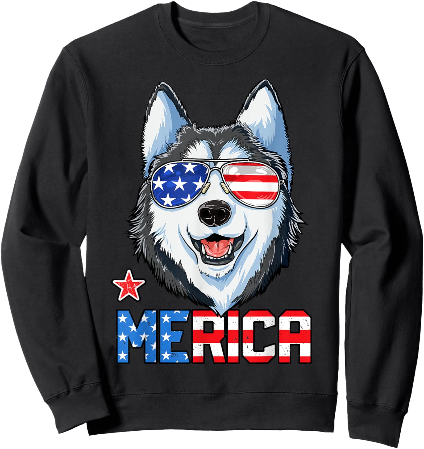 Siberian Husky 4th of July Merica Men Women American Flag Sweatshirt - Sweatshirt | Black
