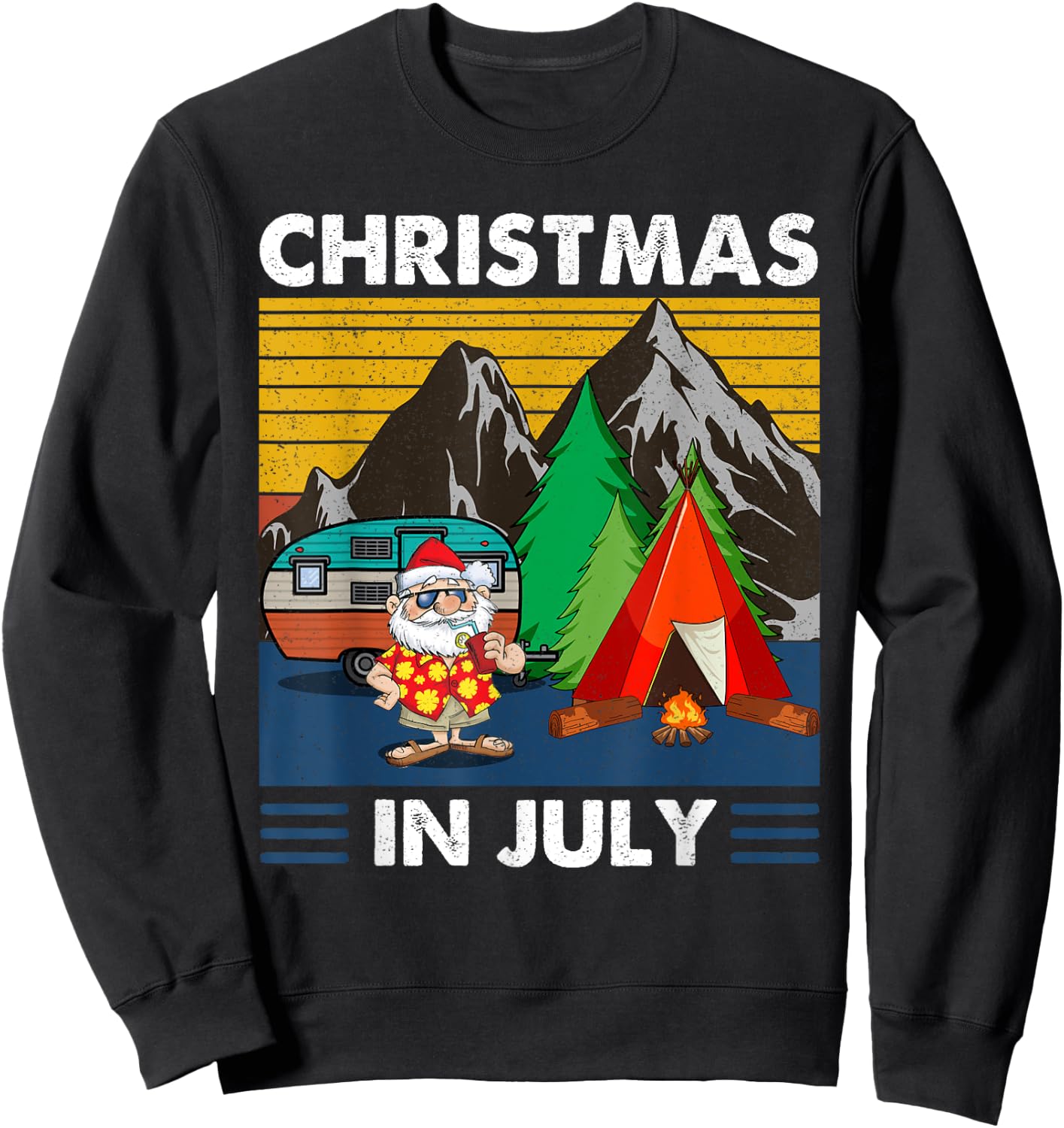 Vintage Santa with Camping Tent Fire Camp Christmas in July Sweatshirt - Sweatshirt | Black