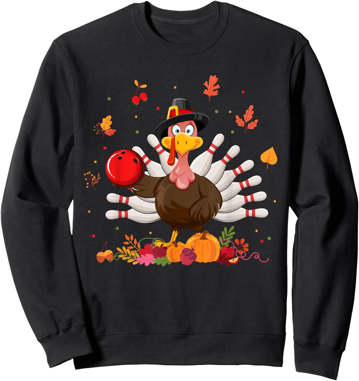 Happy Thanksgiving Turkey Bowling Lover Fall Turkey Autumn Sweatshirt - Sweatshirt | Black