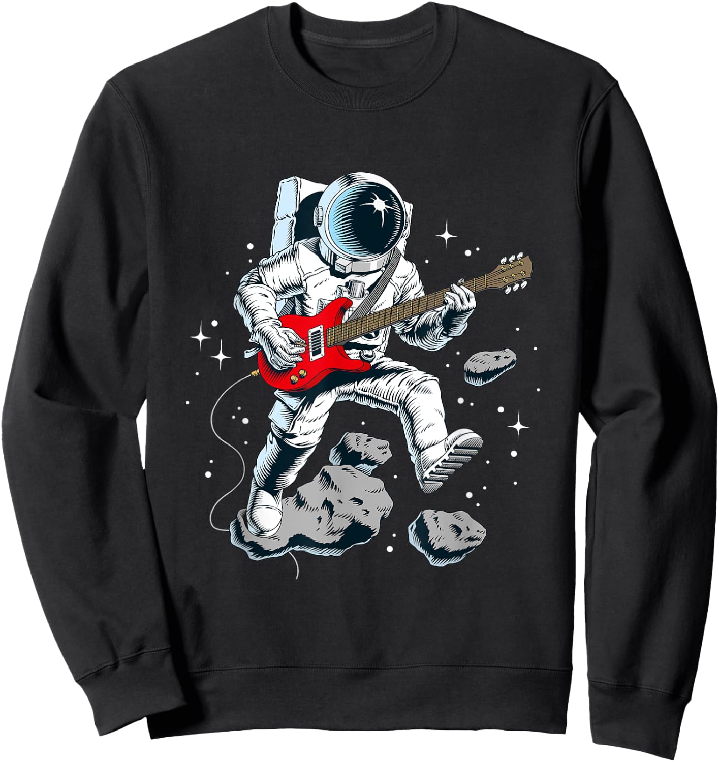 Wear Cool Space Astronaut Rock & Roll Music Guitar Graphic Sweatshirt - Sweatshirt | Black
