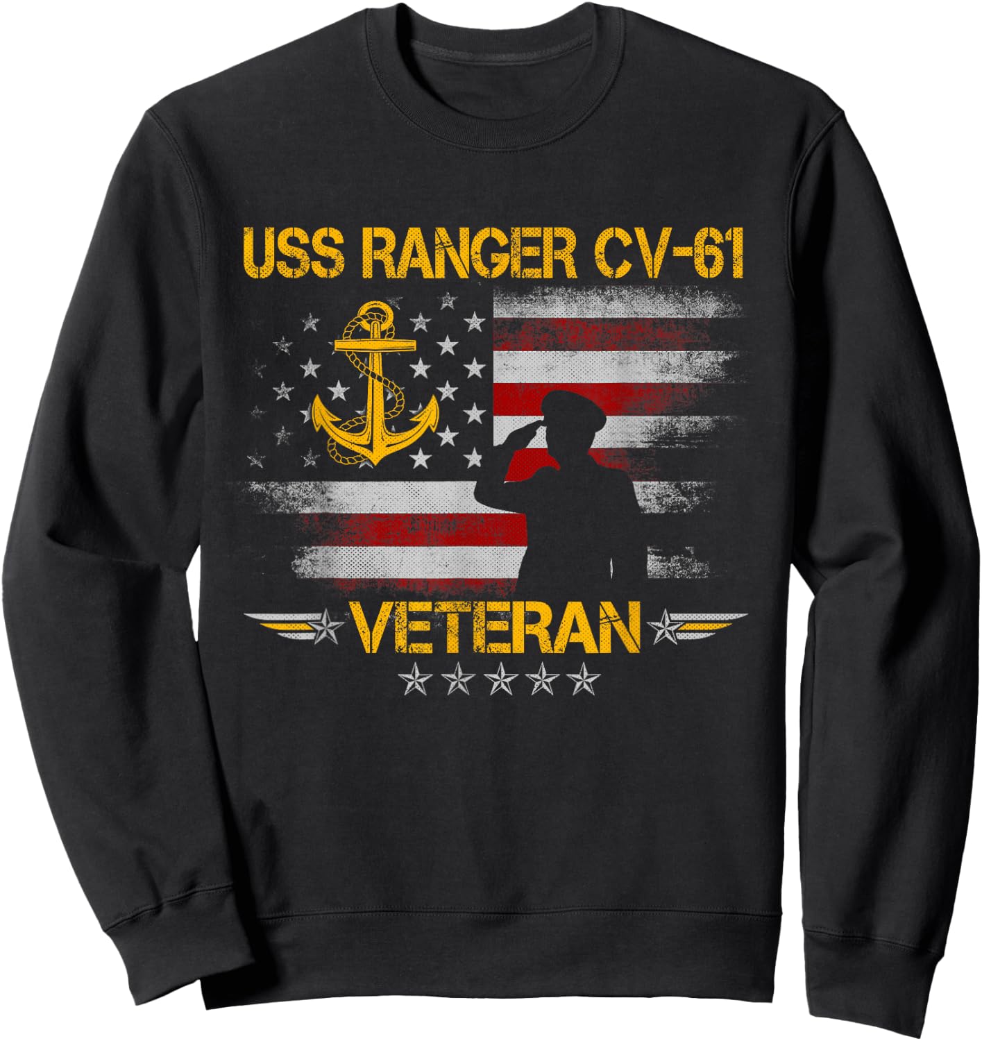USS Ranger CV-61 Aircraft Carrier Veteran Flag Veterans Day Sweatshirt - Sweatshirt | Black