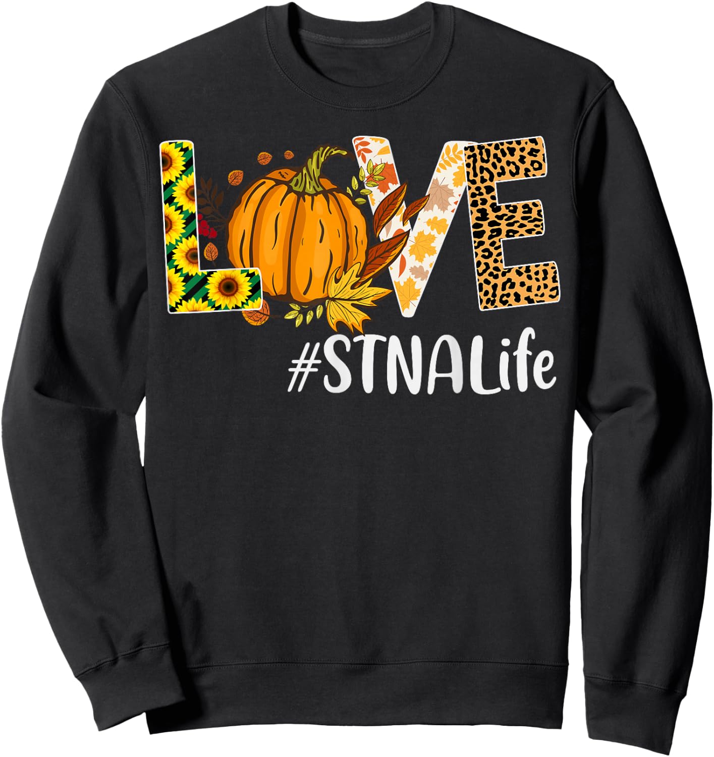 STNA Life Love Fall Pumpkin leopard Halloween Autumn Sweatshirt - Sweatshirt | Black