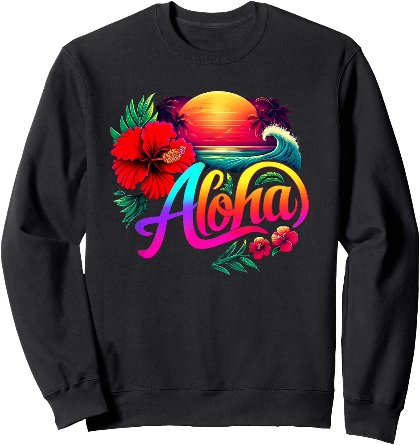 Aloha Hawaii Retro Sunset Vintage Hawaiian Beach Flower Sweatshirt - Sweatshirt | Black