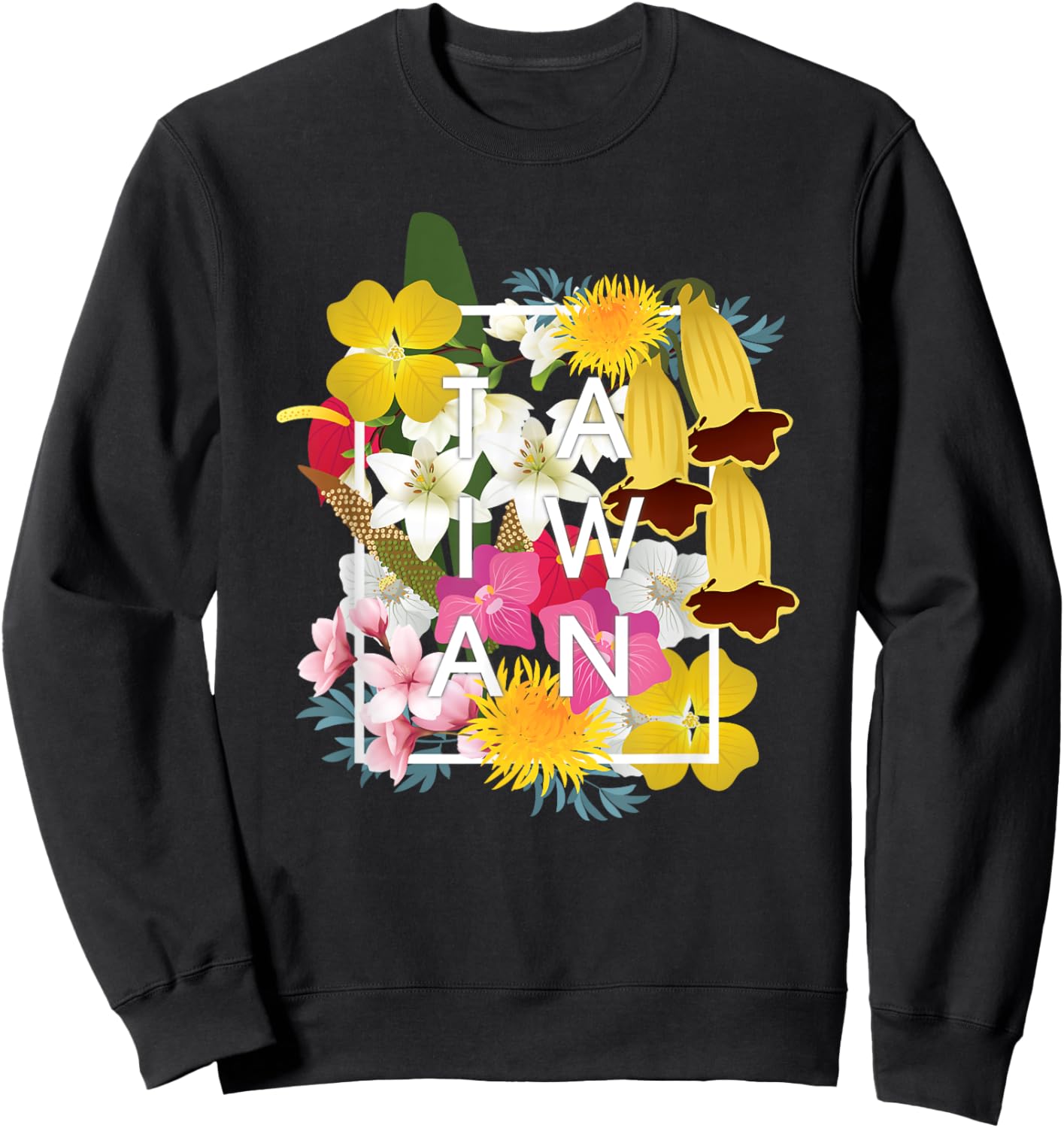 Flowers of Taiwan Word Art - Taiwanese Pride Sweatshirt - Sweatshirt | Black