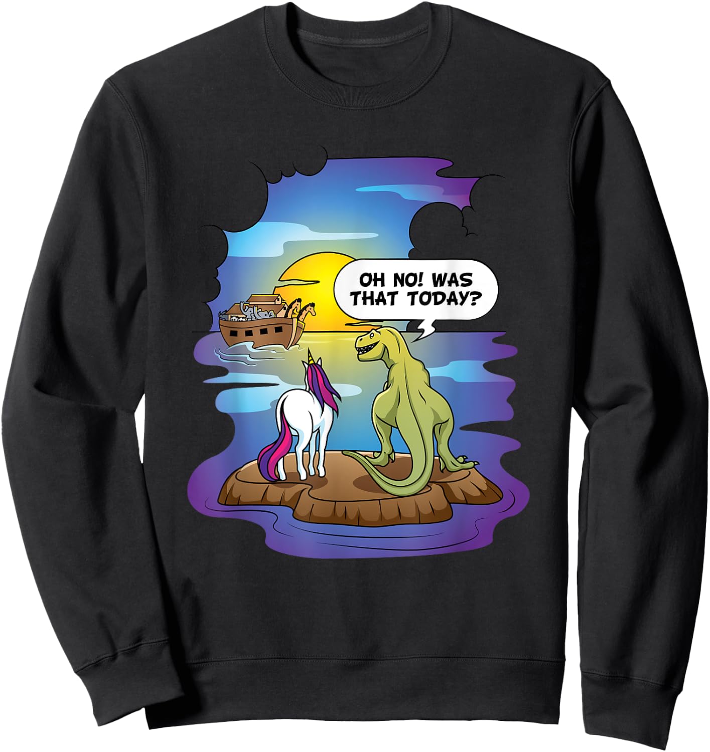 Christian Noah's Ark Bibble Pun Last Unicorn Dinosaur Sweatshirt - Sweatshirt | Black