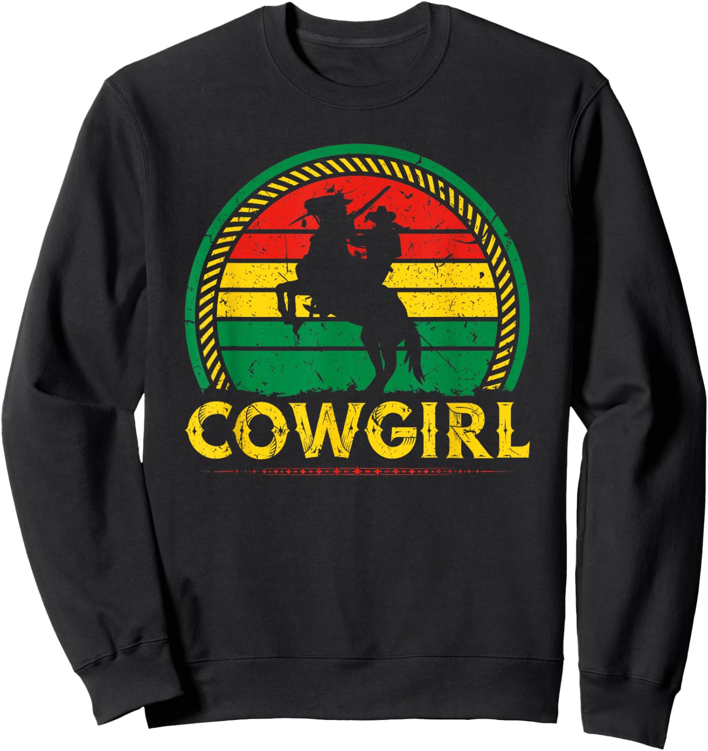 African American Cowgirl Sunset Bucking Horse Country Sweatshirt - Sweatshirt | Black