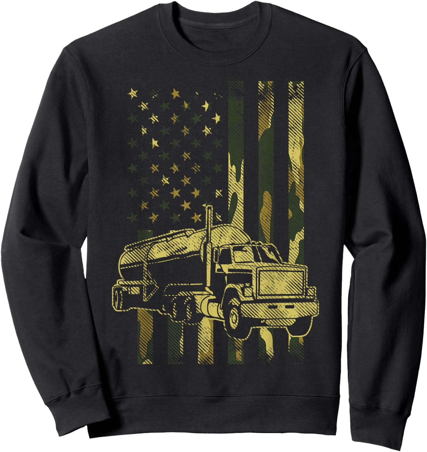 Camo American Flag Truck Patriotic US Trucking Trucker Gift Sweatshirt - Sweatshirt | Black